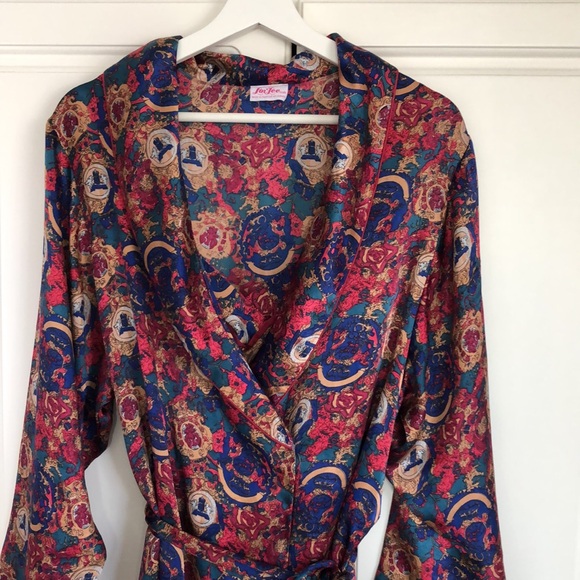 Vintage Satin 3/4 Length Floral Loungewear Robe and Night Gown. Size M/L 2 piece - Picture 4 of 9